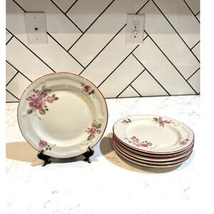 vintage Gibson Roseland stoneware salad desert plates off white pink flowers x6